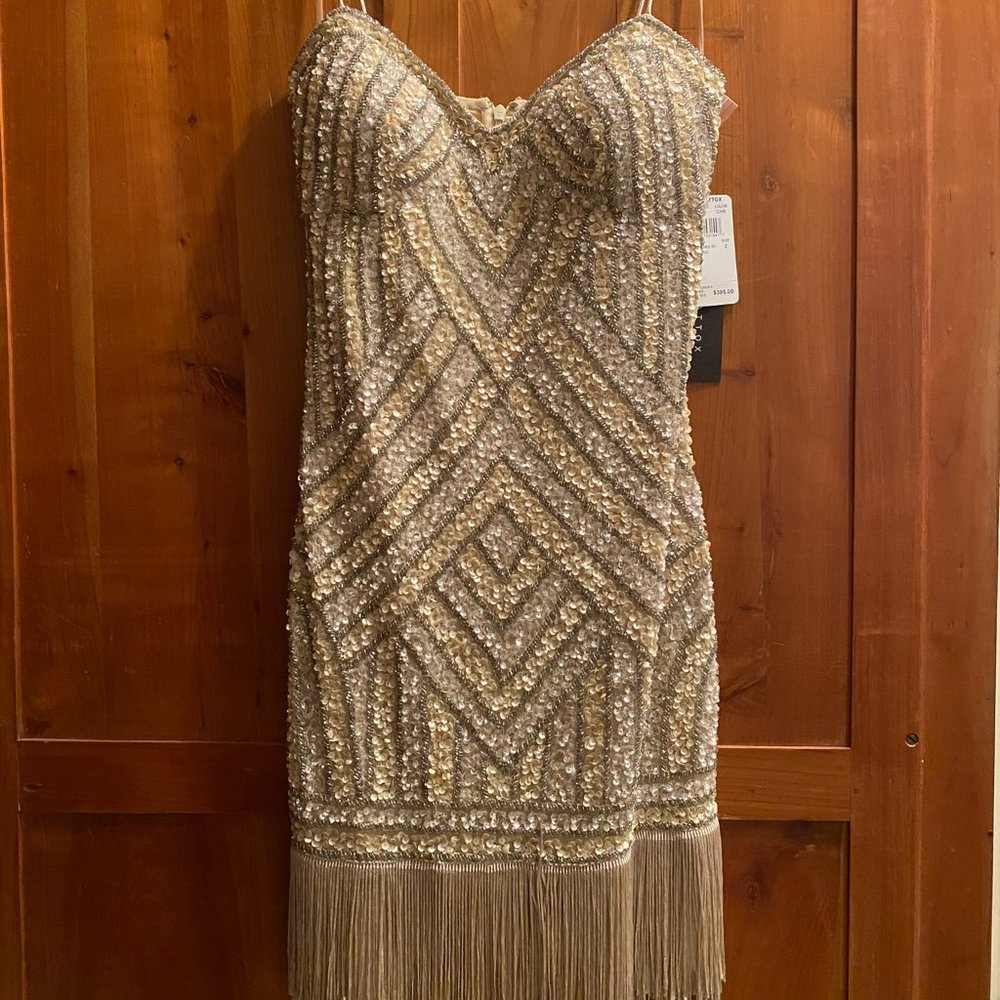 Gold and Silver Strapless Roaring 20's Flapper Dress from Aidan Mattox-NWT